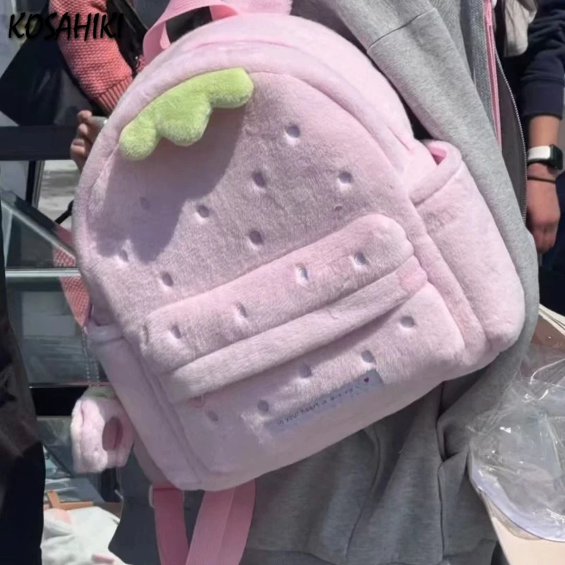 

Y2k Aesthetic Fluffy Kawaii Cute Backpack Fashion All Match Sweet Casual Schoolbags Women Students Cartoon Ins Backpacks Trendy
