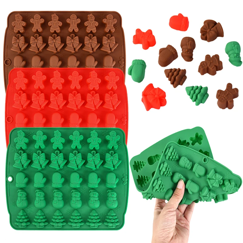 Christmas Silicone Chocolate Mold Gingerbread Man Xmas Tree Snowman Gloves Gummy Candly Mould Kitchen Party DIY Cake Baking Tool