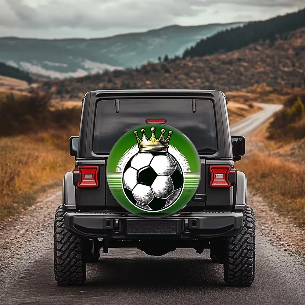 1pc Crown Football Print Pattern Car Tire Cover, Stylish Universal Wheel Hub Protector, Spare Tire Protection, Perfect Fit, Easy