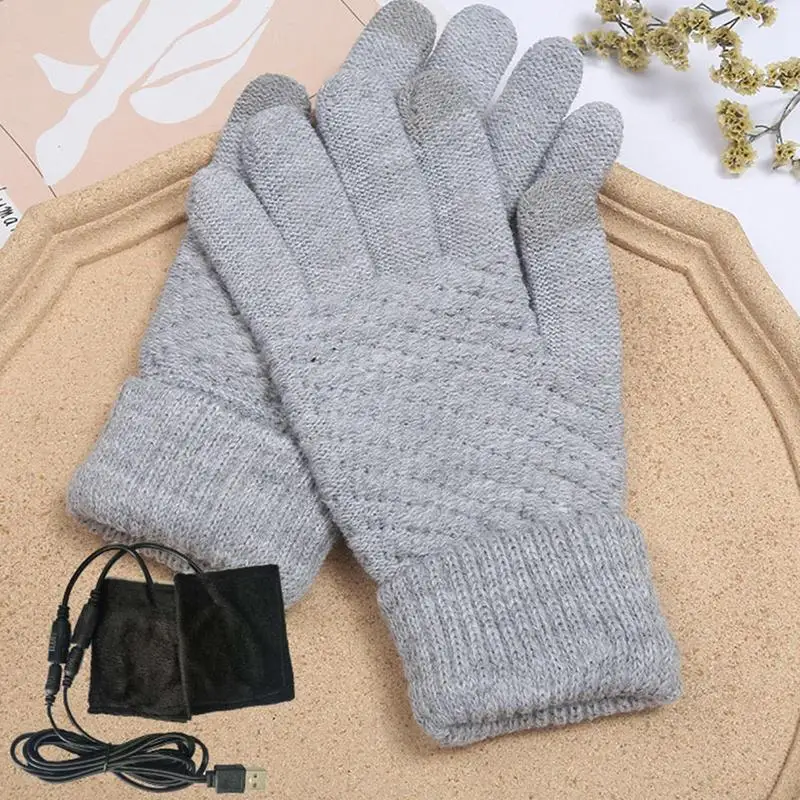 Guantes calefactados de terciopelo para hombres y mujeres, mitones calefactables USB, pantalla táctil, manos cálidas, Invierno