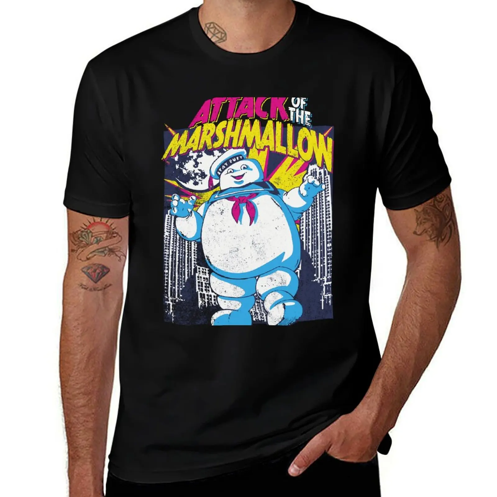 Attack of the Marshmallow - Ghostbusters T-Shirt Retro Graphic Print T-Shirt