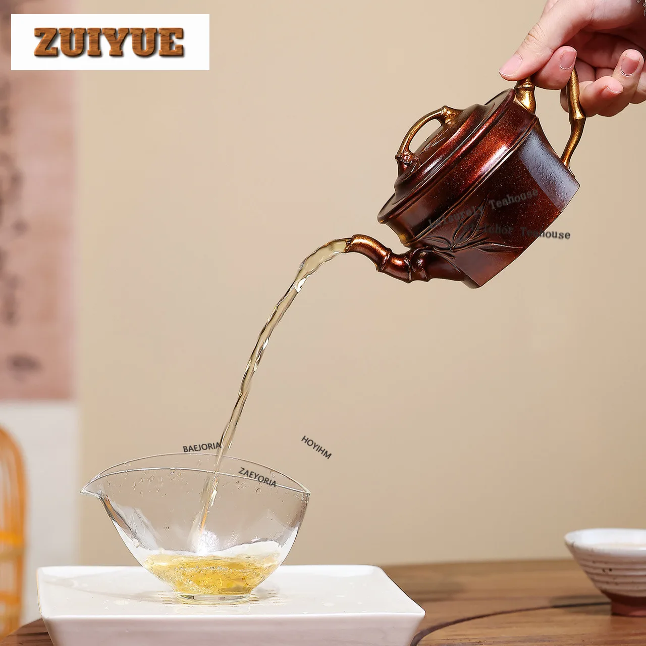 260ml Antique Yixing Purple Clay Teapots Handmade Bamboo Section Pot Raw Ore Conch Roasting Mud Kettle Chinese Zisha Tea Set
