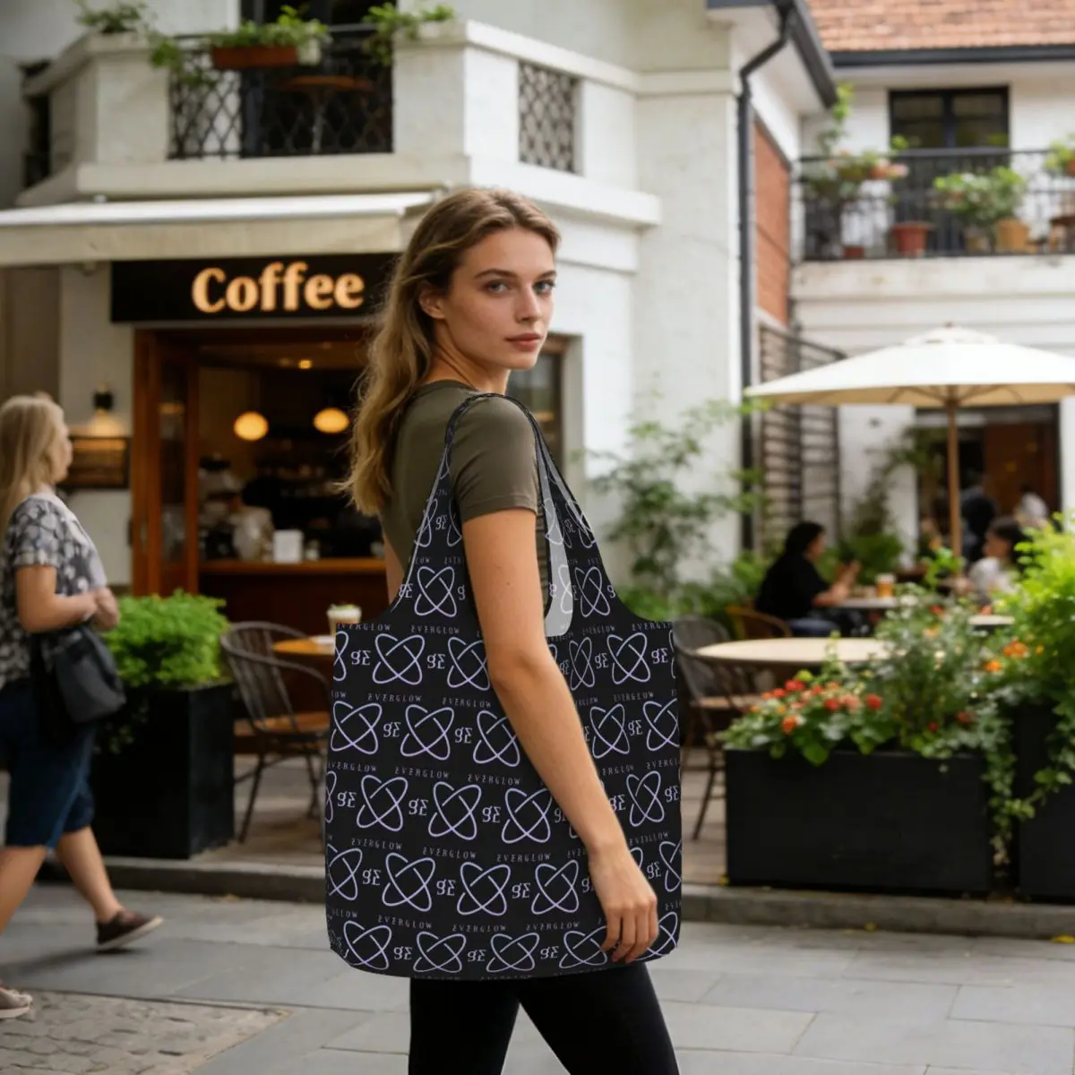 Everglow Logo Shopping Tote Bag Canvas Large Capacity Shoulder Bags Shopper Grocery Handbag for Women