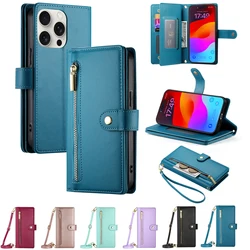 Zipper Wallet Case For Samsung Galaxy Wide 6 5 Jump 3 Buddy 2 Multi 9 Card Slots Leather Crossbody Lanyard Flip Cover Funda