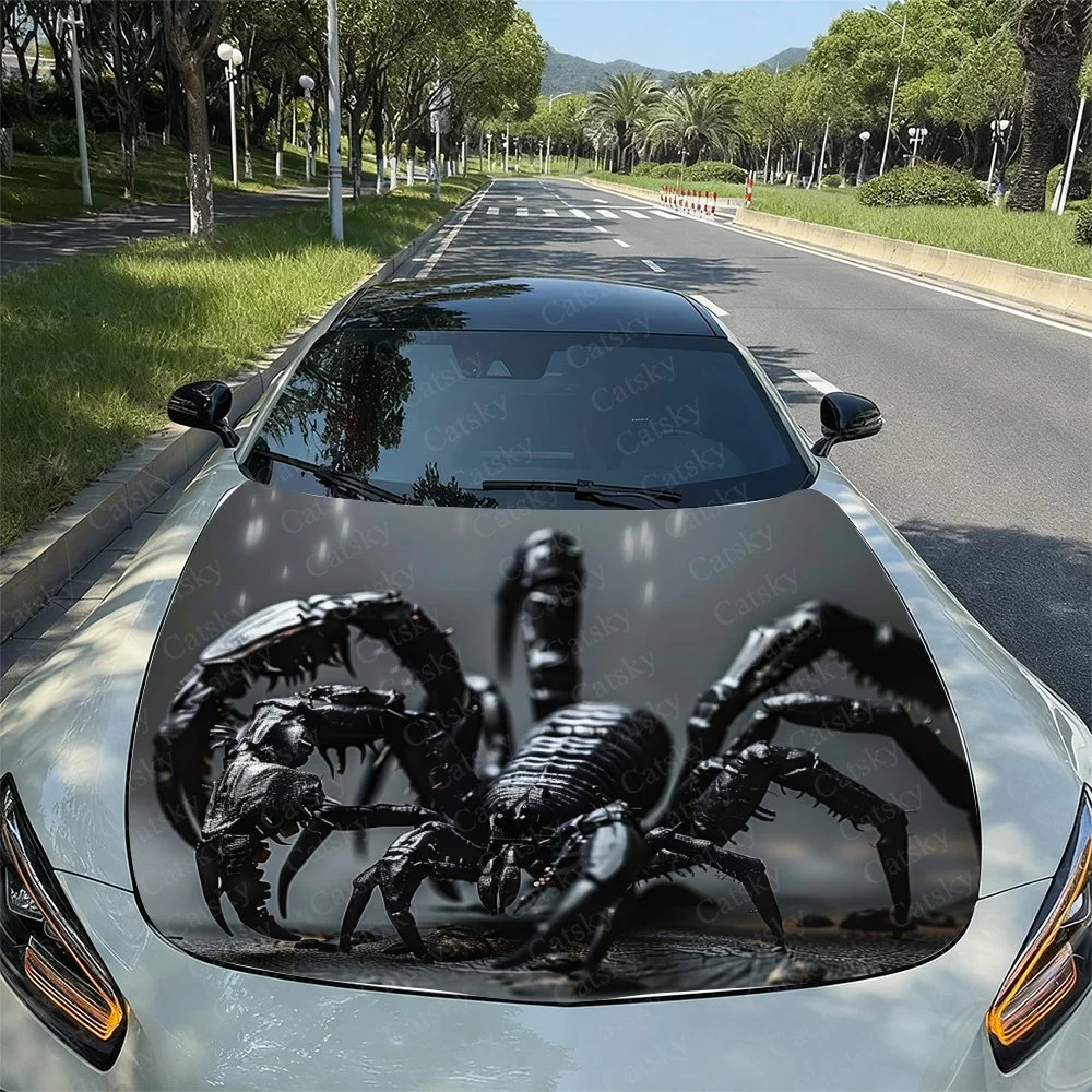 Black Scorpion Car Hood Sticker PVC Self Waterproof Stick, Striking Auto Exterior Accessories Decor Protect Gift for Car Lover