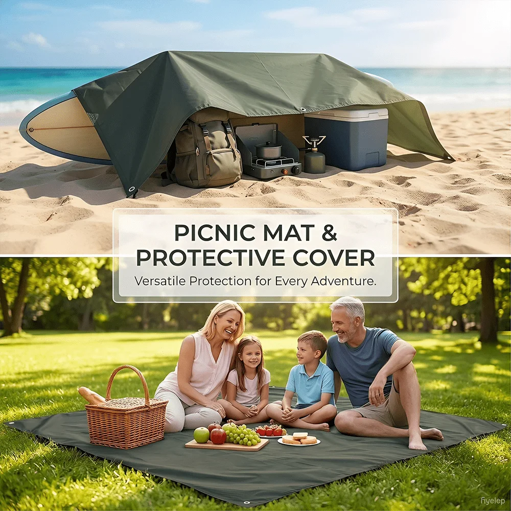

Multi-Functional Outdoor Waterproof Tarp, 3-in-1 Sunshade Canopy, Camping Tent Pad, Patio Furniture Cover for Camping, Picnic