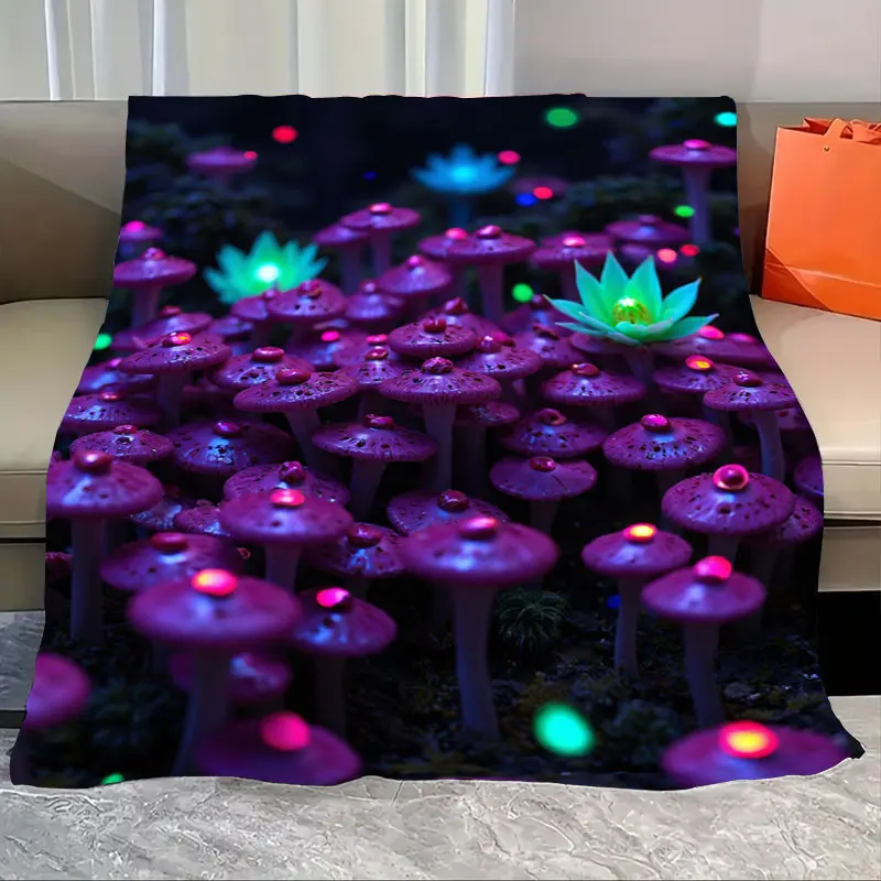 

1pc Flannel Blanket Glowing Mushroom Garden Blanket - Enchanted Forest Style Throw