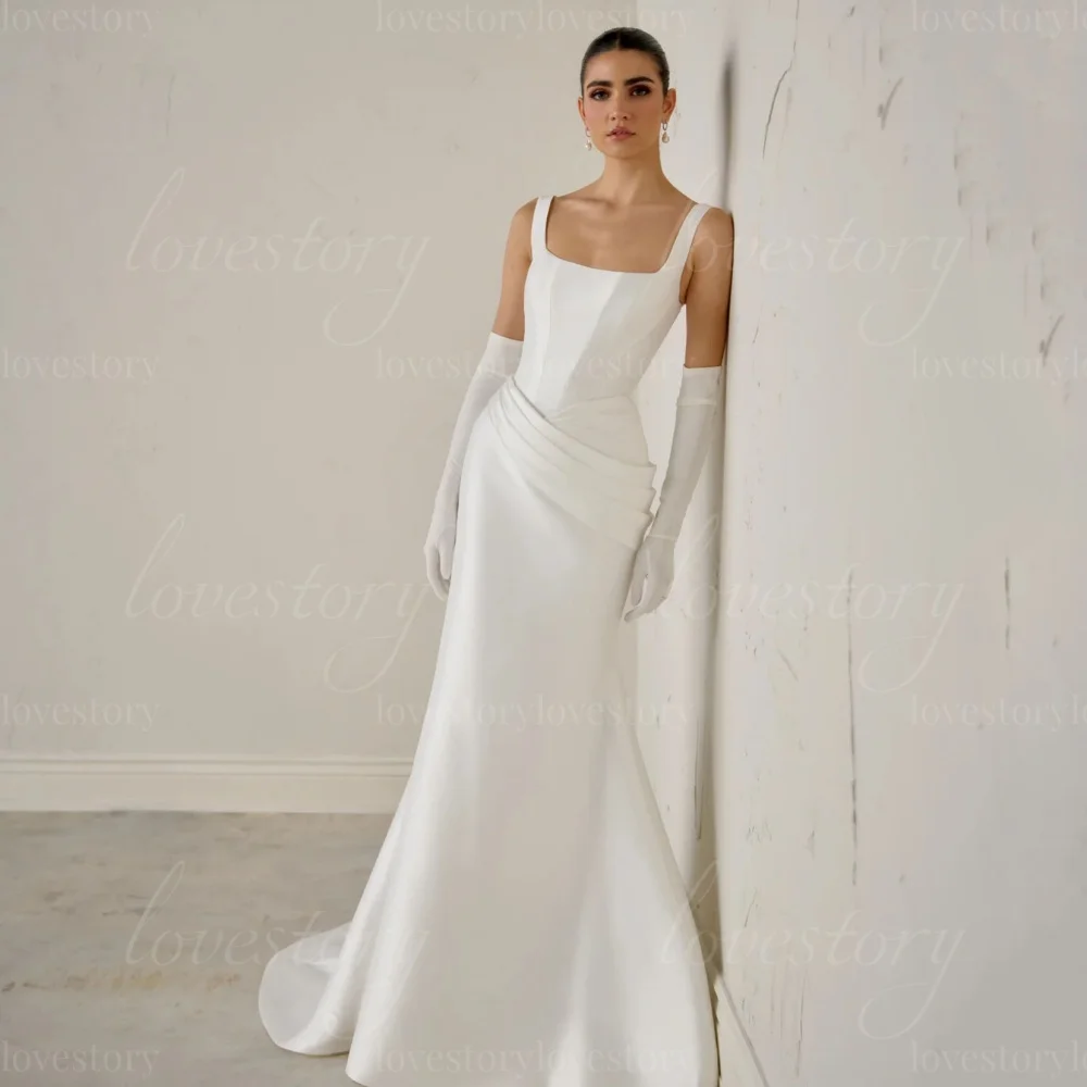 Customized Wedding Dresses Modern Style Simple Satin Bridal Gowns Mermaid Tank Bride Robe Lace Up Vestidos De Noiva