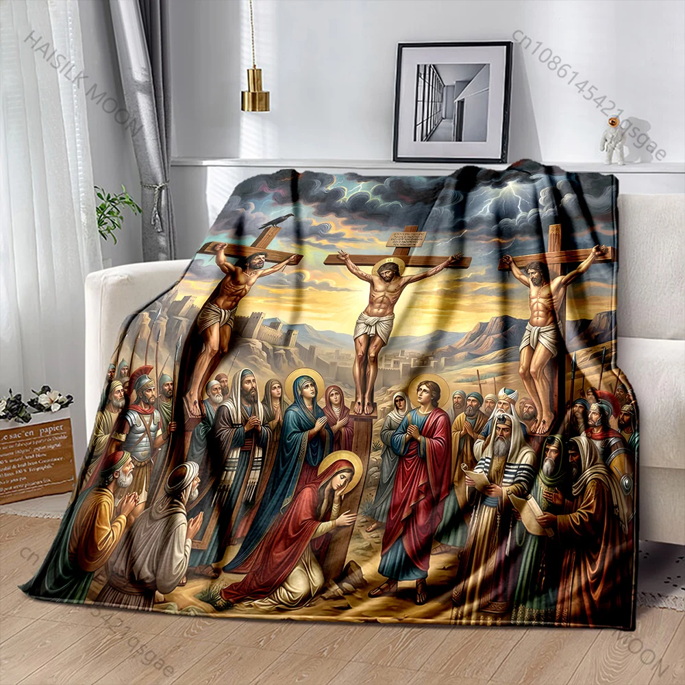Crucifixion with crowd witnesses Print Blanket Warm Soft Fluffy Kids and Adult Sofa Bed Throw Blanket Outdoor Travel Camping RV