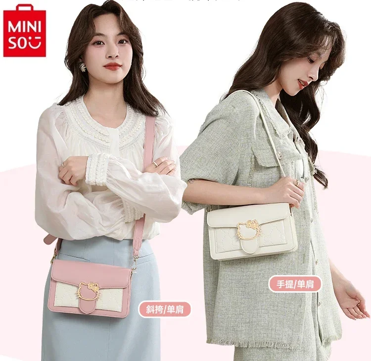 MINISO-Sac à main Hello Kitty grande capacité pour femme, sac à bandoulière simple, sac à main de dessin animé, haute qualité, doux, multifonctionnel, nouveau, 2024