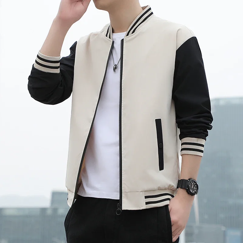 Autumn Winter Coats Men Jacket Fleece Lined Stand Collar Patchwork Baseball Jacket Men Casual Outwear Clothes Men
