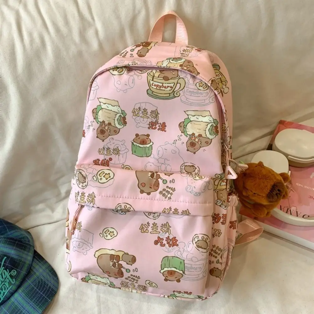 Cute Large Capacity Capybara Backpack Animal Cartoon Capibara Shoulder Bag with Pendant Korean Style Capybara School Bag Kids