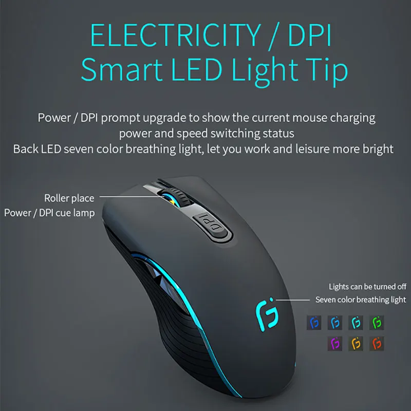 KuWFi Wireless Bluetooth Mouse Rechargeable Silent Ergonomic Computer 2400 DPI Backlight Mouse For Laptop PC Gaming Office