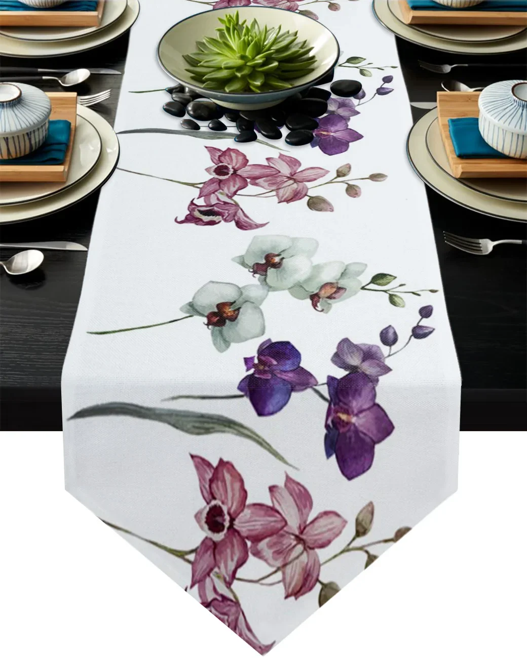 Colorful Orchid Flower Plant Art Table Runner Modern Table Flag Home Party Country Wedding Decoration Tablecloth Table Runners