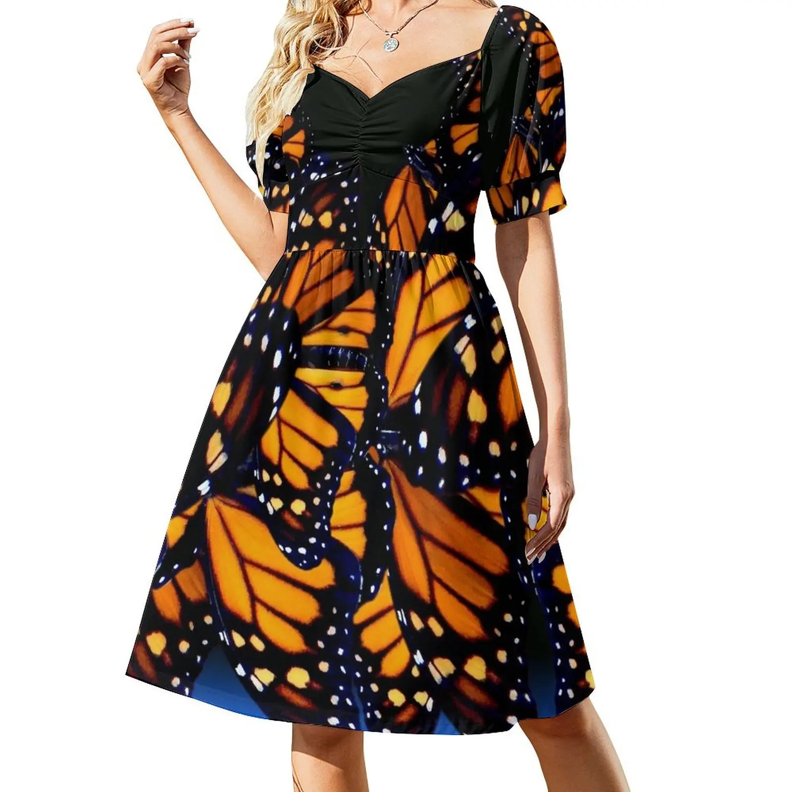 

Bue monarch butterfly Short Sleeved Dress women dresses Dress vintage Dress