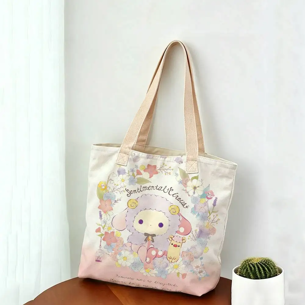 Sentimental Circus Cartoon Fashion Wiederverwendbare Schulterhandtasche aus Leinenmischgewebe, Baumwolle-Polyester-Stoff, doppelseitige Tragetasche – Detail 7