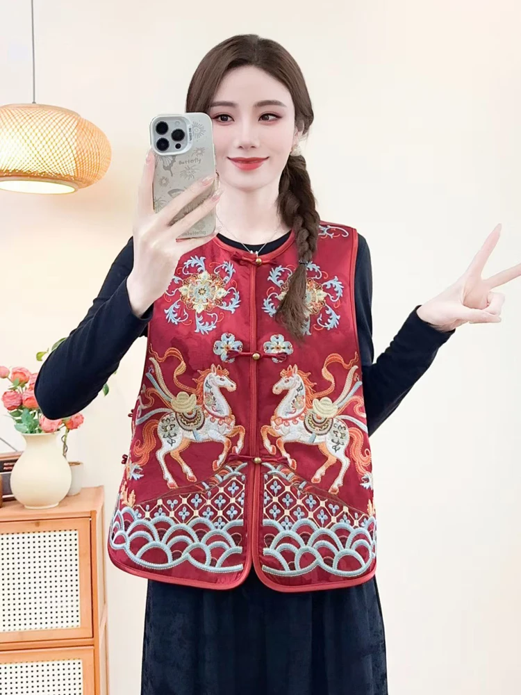 

Новый китайский джат с вышитым воротником, женский круглый жилет Ne Svel, весна-осень, Новый год, универсальный