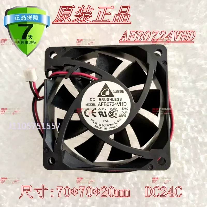 Original Delta AFB0724VHD DC24V 0.27A 7CM Double Ball Bearing 7020 Inverter Cooling Fan for Electronics Enclosures and