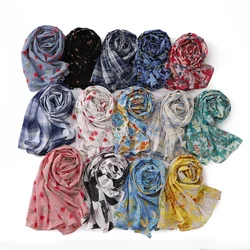 Hijabs de chiffon muçulmanos para mulheres, hijabs estampados florais, turbante macio, turbante islâmico, bandana árabe, lenços longos