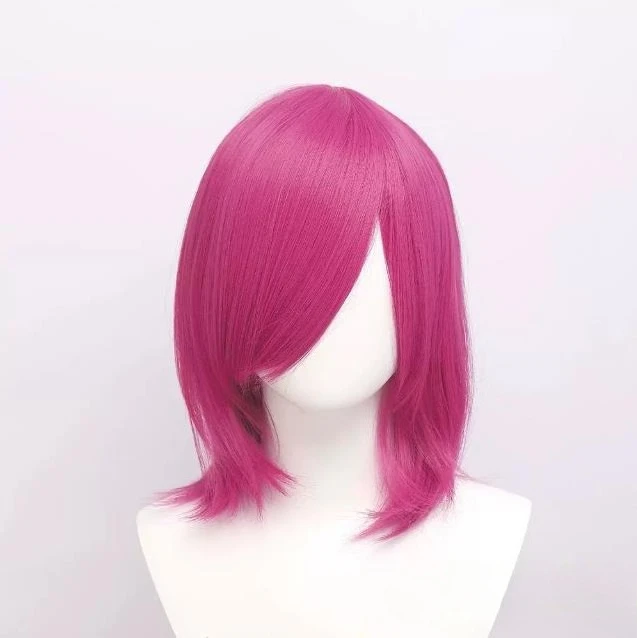 High Quality 40cm Medium Cosplay Wig With Bang Blond Pink Red Purple Blue Gray Heat Resistant Synthetic Hair Wigs
