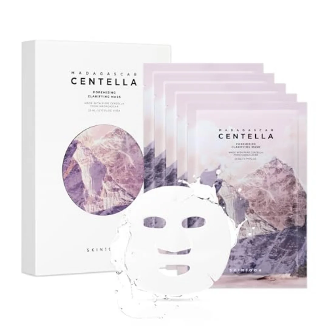 Mascarilla Clarificante Minimizadora de Poros SKIN1004 Centella, 5 Unidades, Mascarilla Facial Clarificante Minimizadora de Poros para Piel Grasa y Propensa al Acné, Limpieza Profunda