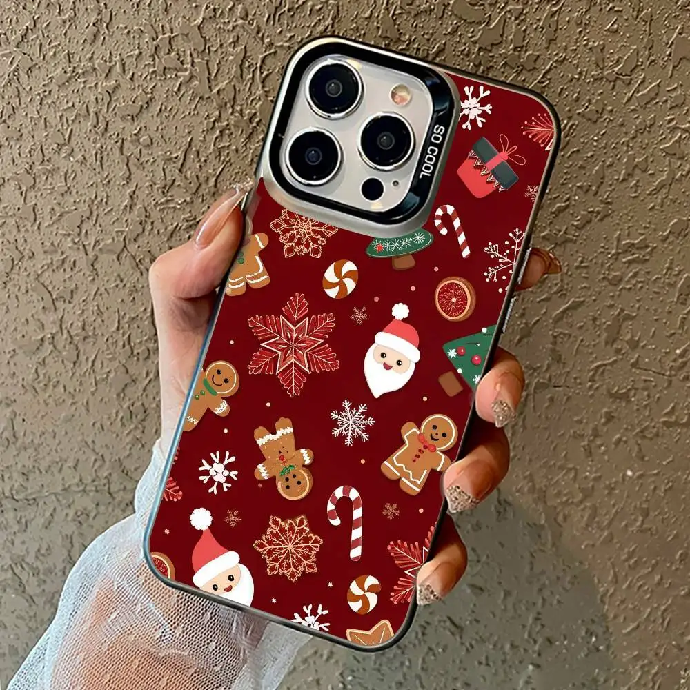 Cartoon Christmas Tree Snowman Phone Case For iPhone17,16,15,14,13,12,11 Pro Max black Matte Shockproof Cover