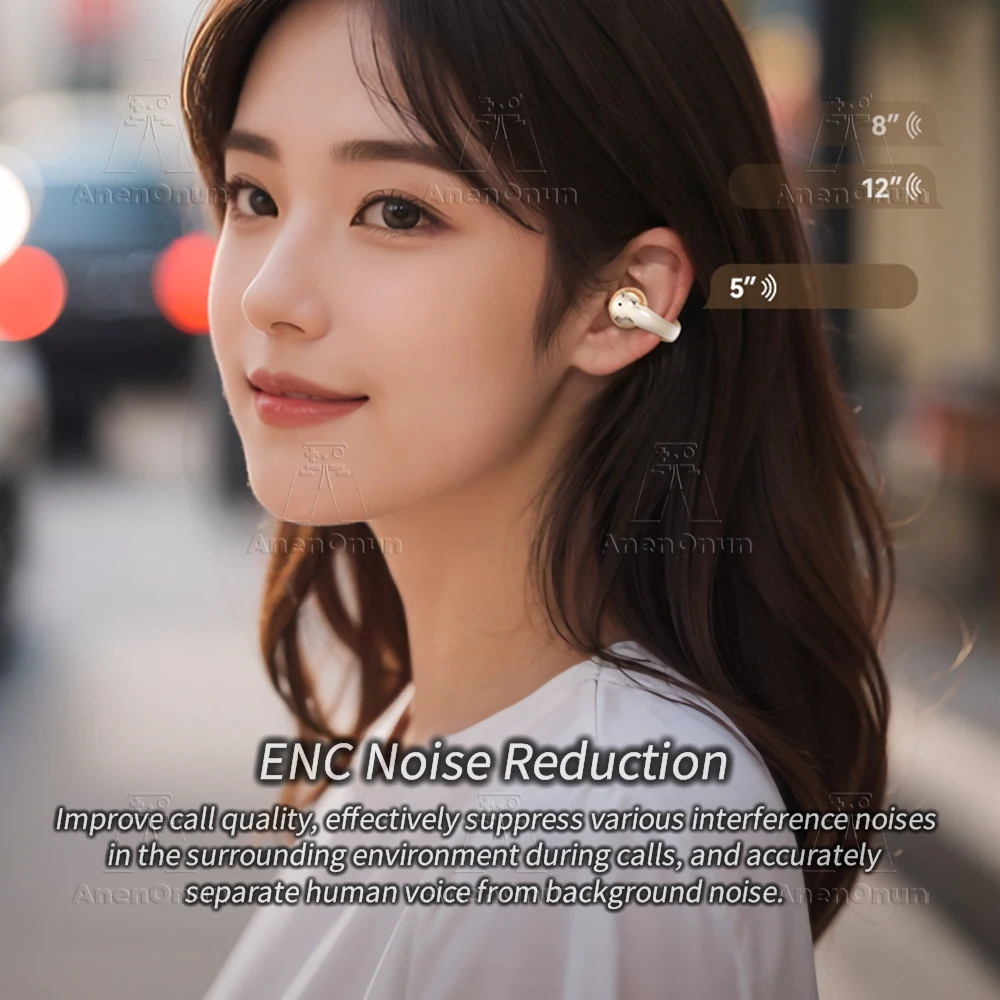 TWS Earbuds Ear Clip Bluetooth 5.4 Earphones 28H Playtime ENC Noise Cancelling IPX4 Waterproof Handsfree for iOS/Android - Black