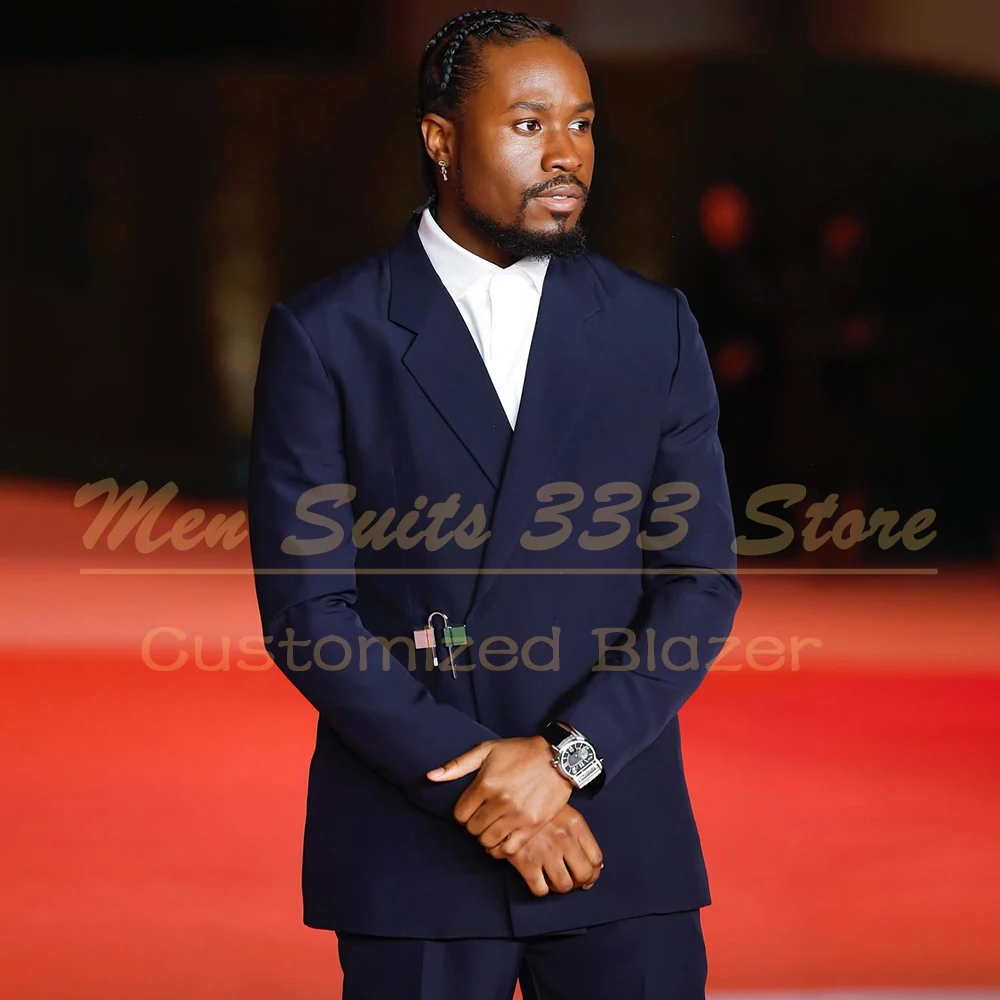 

Высококачественные темно-синие мужские костюмы для свадьбы, роскошные облегающие мужские костюмы с лацканами и подкладкой, комплект из двух предметов, куртка, брюки, костюм