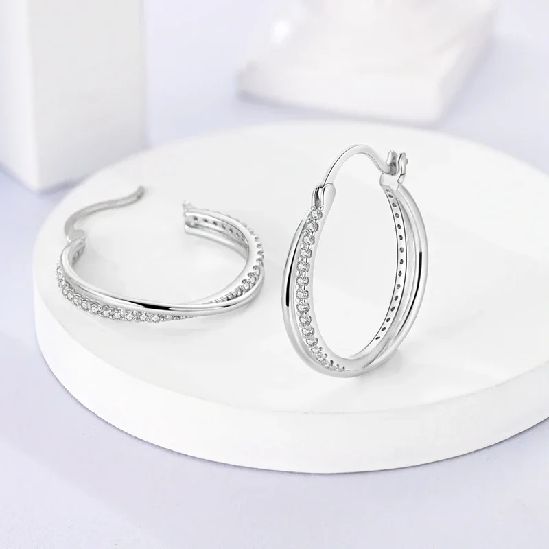 925 Sterling Silver Infinity Woven Love Round Metal Earrings Retro Pattern Zircon Earrings for Women Wedding Fine Jewelry Gifts