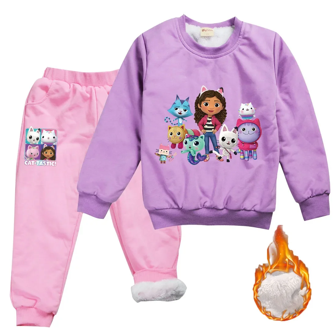 Gabbys Doolhouse Kleidung Baby Mädchen Gabi Chat Kleidung Kinder Winter Fleece Samt verdicken Sweatshirt Hose 2 stücke setzt Jungen Outfits