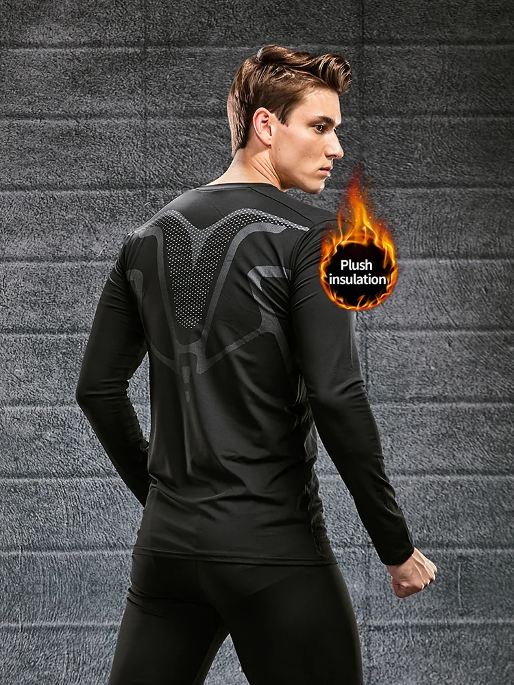 Warm Underwear For Men With Plush And Thickened Coldproof And Seamless Tight Bottoming Sports Set, Autumn And Winter Top