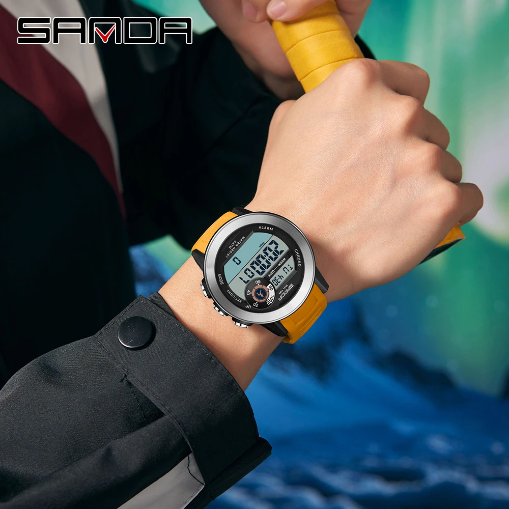 SANDA 2215 Military Sports Electronic Watch LED Digital Display Multifunction 5ATM Waterproof Mileage, Step Calorie, Stopwatch