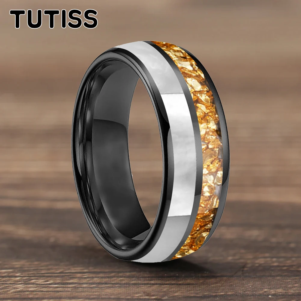 

TUTISS 6/8 мм вольфрамовое кольцо-купол с двойной канавкой, инкрустированное золотым хрустальным камнем и перламутровой оболочкой для удобной посадки