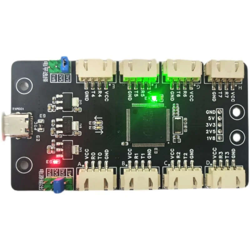 USB to 8-channel TTL Serial Port Module with Optional Voltage Levels of 1.8V/2.5V/3.3V TypeC to TTL Hub