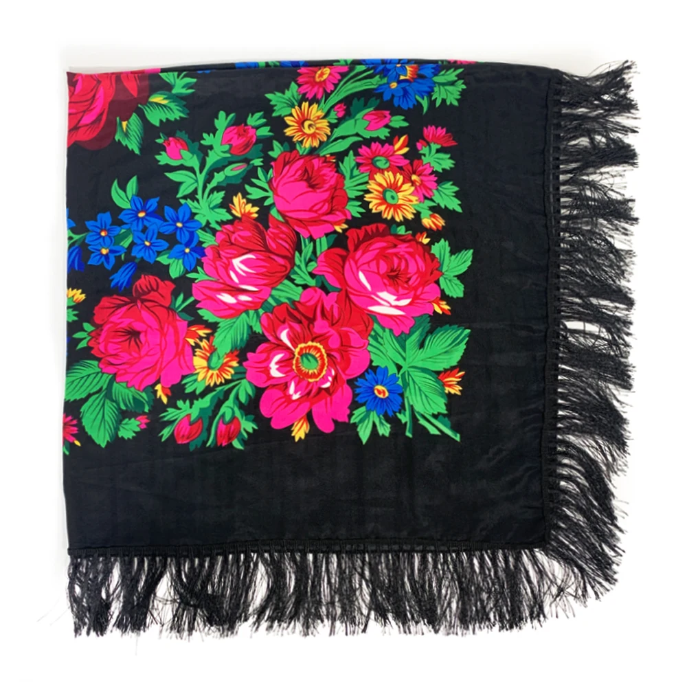 160*160cm Russian National Square Scarf Women Luxury Floral Print Fringed Ukrainian Shawl Bandana Babushka Head Wraps