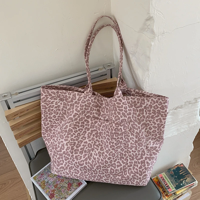 

Pink Leopard Print Single Shoulder Bag Women Casual Versatile Large Capacity Commuting Tote Bags Fashion Daily Travel Handbags