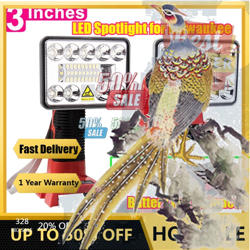 

【Fast Delivery】3 Inches For Milwaukee 18V Li-ion Battery LED Work Light Portable Flashlight Emergency Flood Lamp Handheld Campin