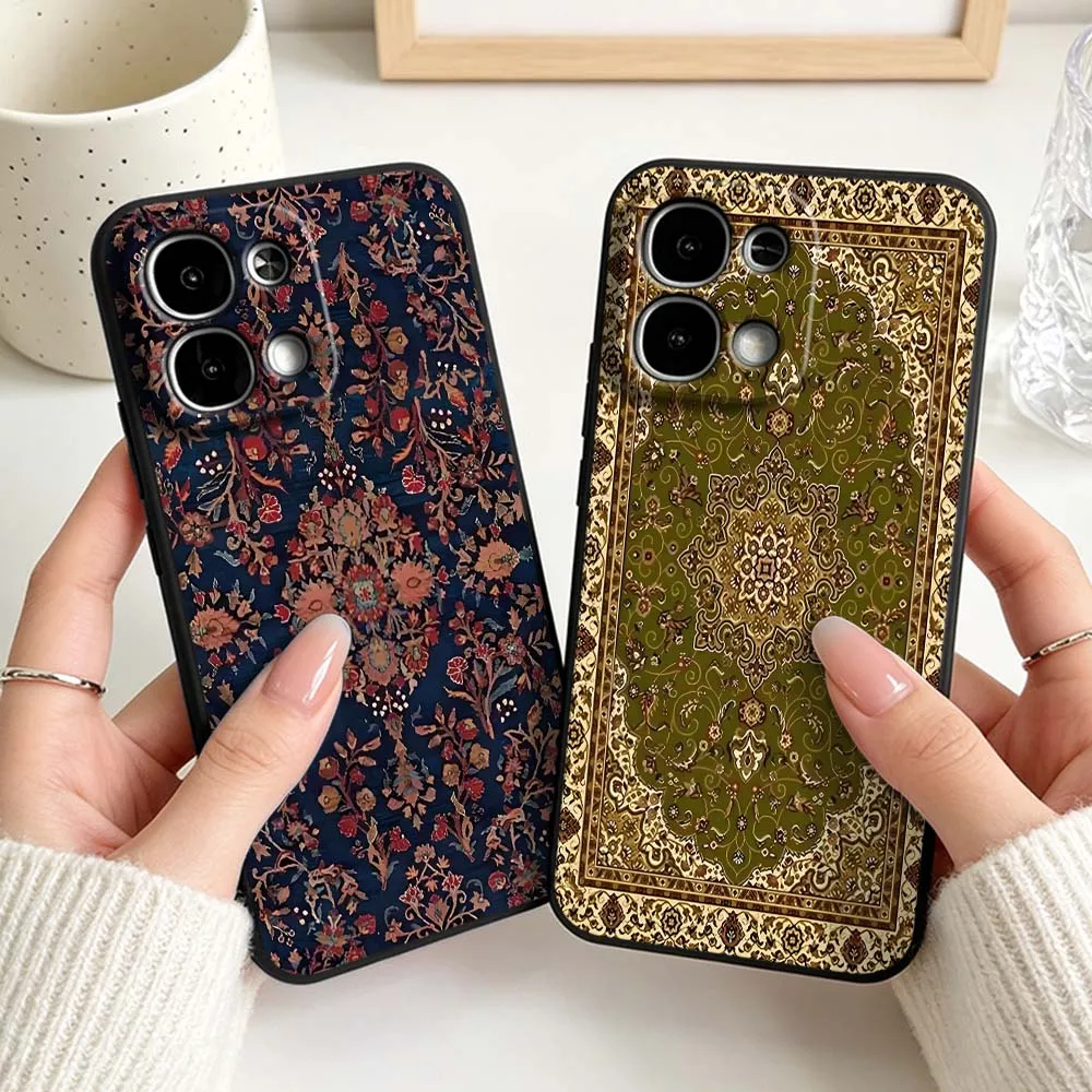 Retro Crimson Country Pattern For OPPO Find X5 X6 X8 X9 A5 A6 A80 A60 A40 A98 A96 A94 A76 A54 A55 A56 A74 A73 Black Phone Case