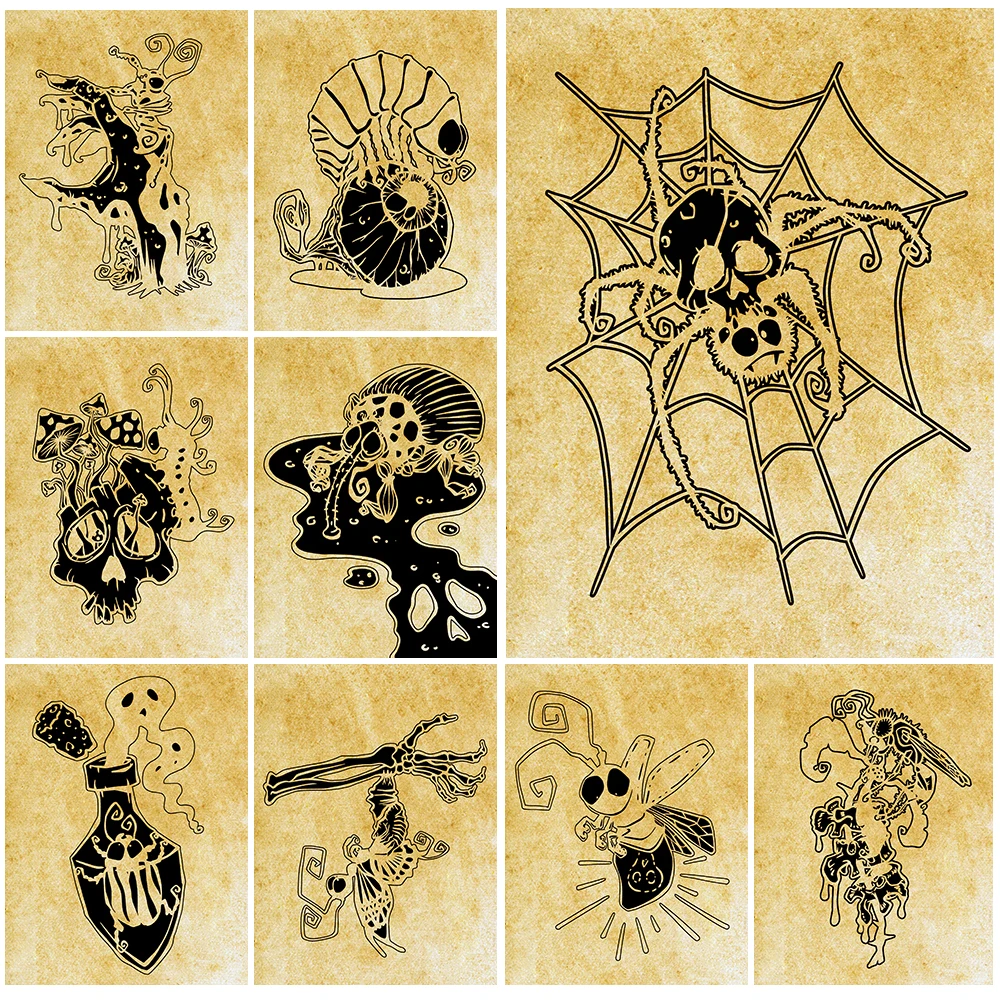 

Creepy Dragonfly And Caterpillar Vintage Wall Art Canvas Painting Zombie Beetle,Ant,Mosquito Art Poster And Print Home Decor