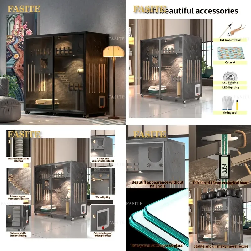 For Cat Large Space Wooden Cage Three Layer Luxury Villa Breathable Pet House Furniture for Living Room Wholesale