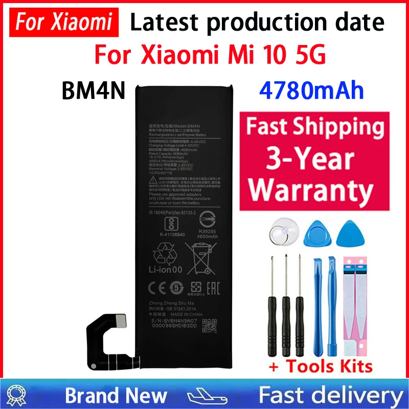 100% Genuine Phone Replacement 4780mAh Battery BM4N For Xiaomi Mi 10 5G Mi10 Bateria Batteries Fast Shipping