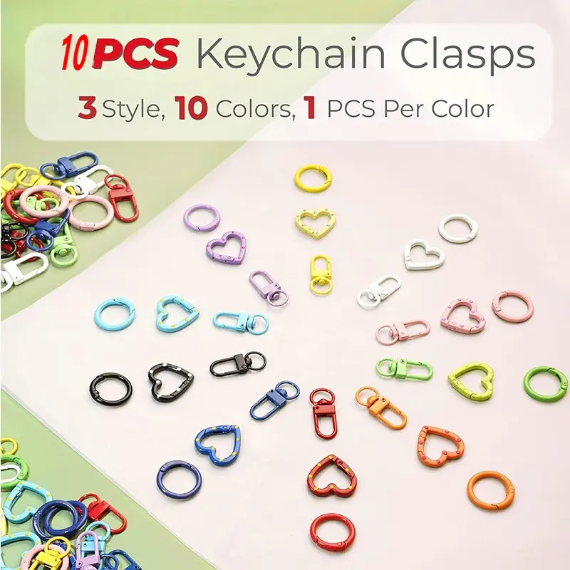

10 Colors Keychain Clasp Set Small Set with Lobster Clasps Heart Shaped Clasps and Spring O Rings for DIY Crafts Gifts Keychains