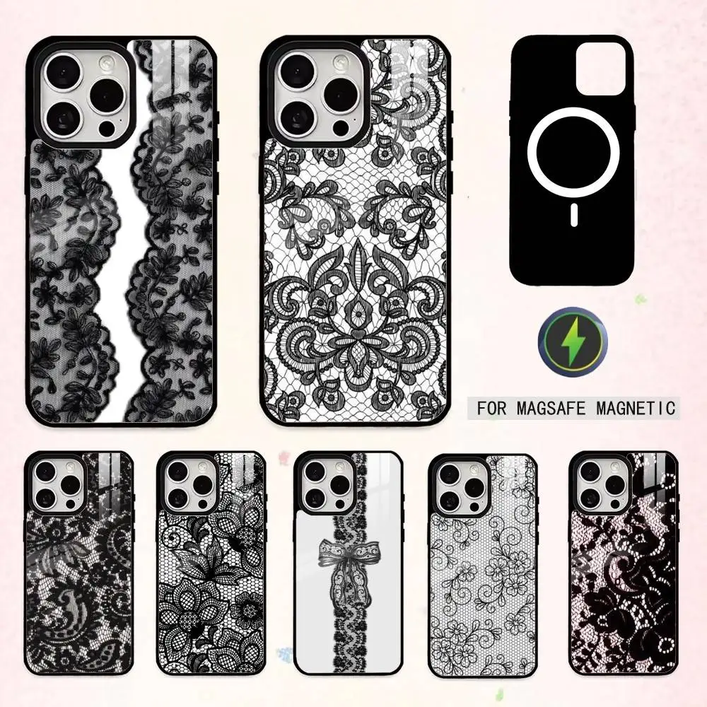 

S-Sexy Lace V-Vintage Pattern Phone Case For iPhone17,16,15,14,13,12,11 Plus,Pro Max Magnetic For Magsafe Wireless Charging