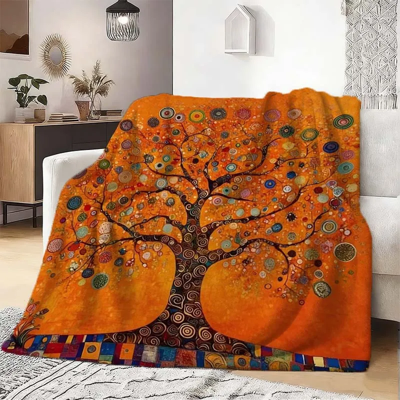 1pc Klimt Tribute Print Flannel Blanket. Flannel Blanket, Lightweight and Easy to Install, Durable and Beautiful, Wrinkle-resist