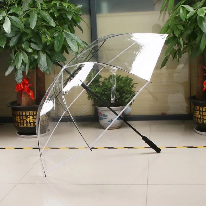 Umweltfreundlicher transparenter Golfschirm aus PVC, windabweisend, dick und robust, langbeschnitten, großer Regenschirm