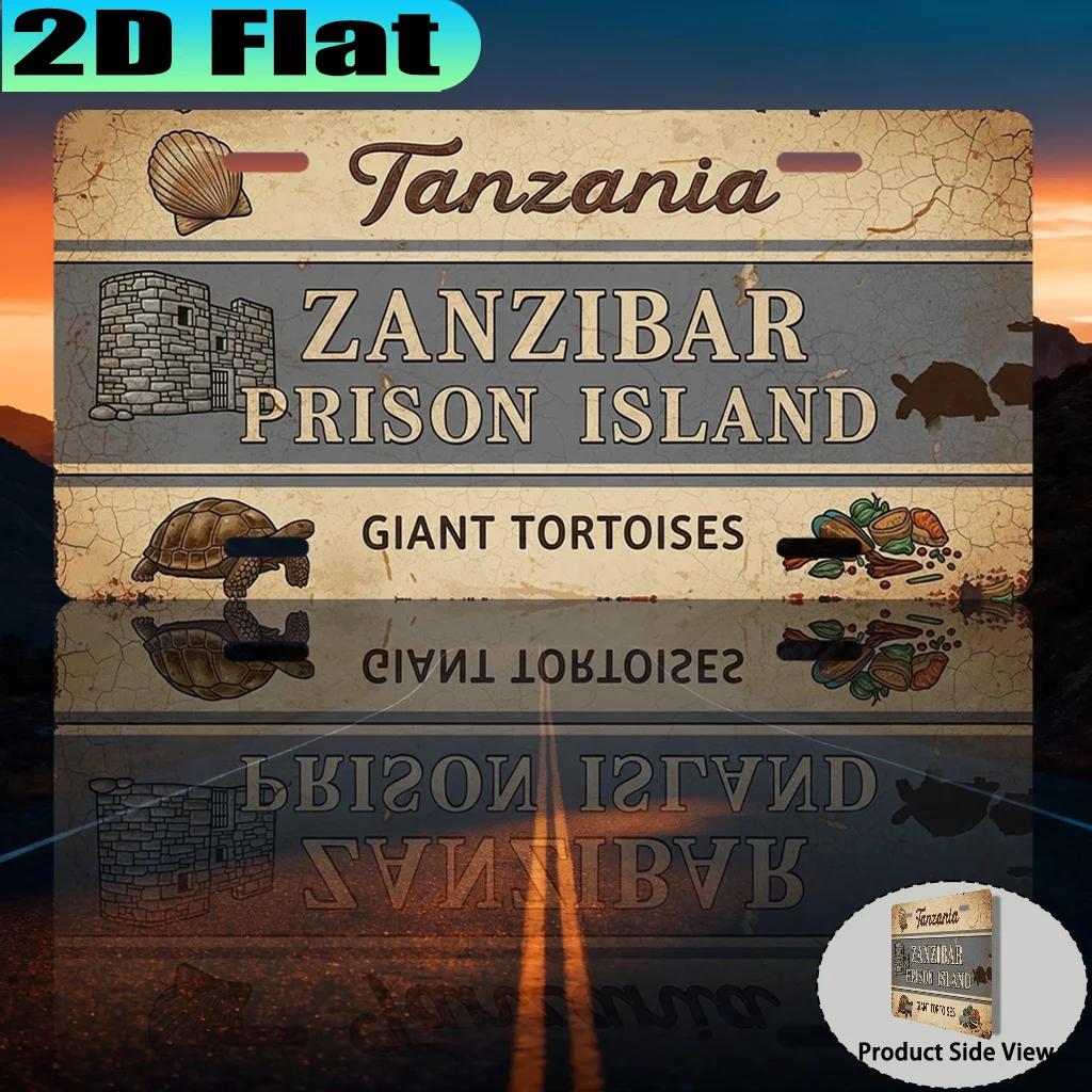 2D Flat, [2D Flat] 1pc, Tanzania Zanzibar Prison Island Giant Tortoises Vintage Aluminum Sign (30.48 X 15.24cm), for Decorative
