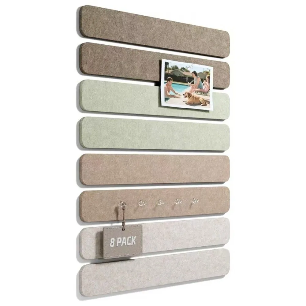 8PCS Polyester Fiber Felt Strip Practical Adhesive Tabs Included Wall Decor Sticker Decorative Felt Bulletin Board