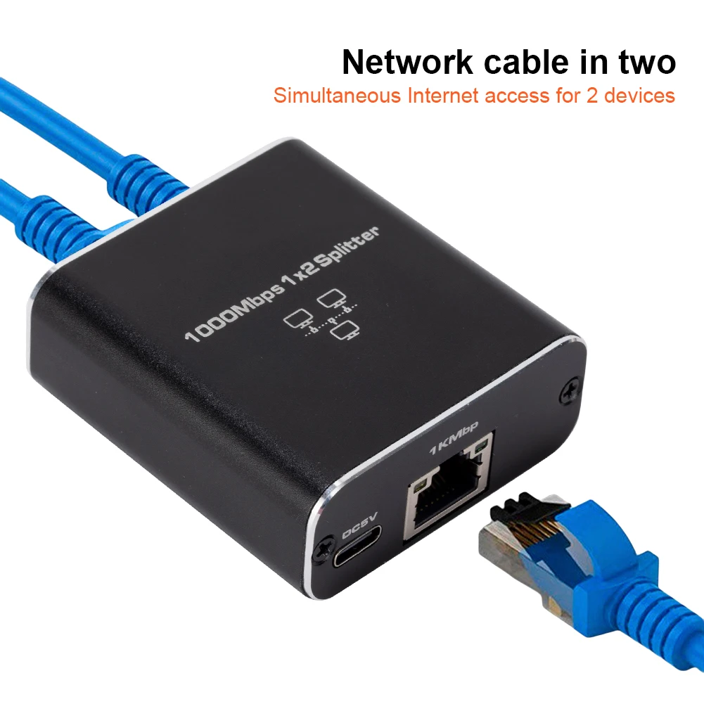 

Gigabit Ethernet Splitter 1 in 2 Out with USB Power Cable RJ45 Splitter High Speed Network Splitter for PC Laptop TV Box Router