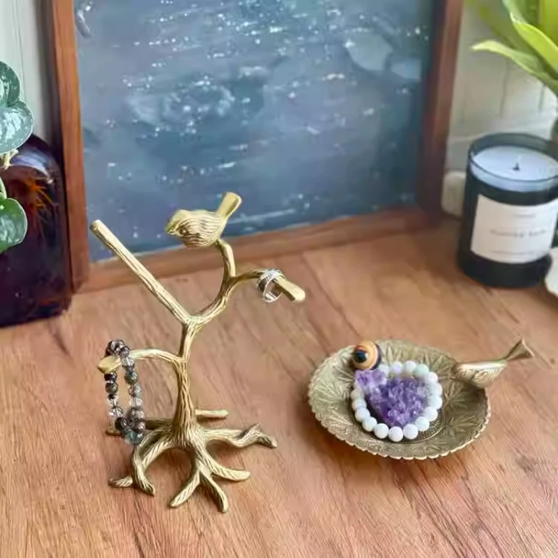 

brass bird jewelry plate fruit plate porch key storage plate branch jewelry rack ornament home accessories