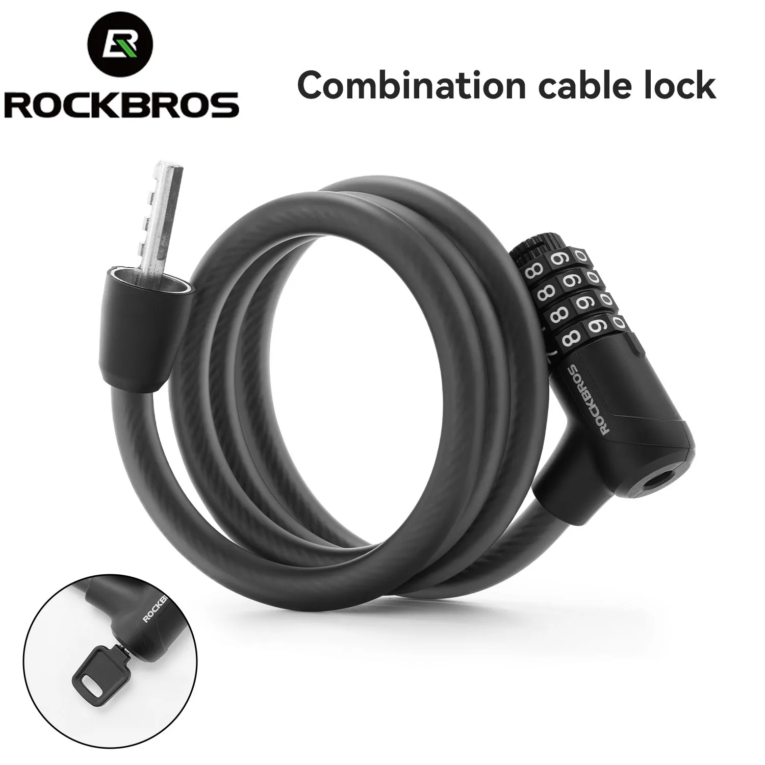 ROCKBROS Bicycle Password Cable Lock 4 Digit Combination Steel Wire Lock PVC Soft Cover Anti-Theft Bike Lock for MTB Road Bike